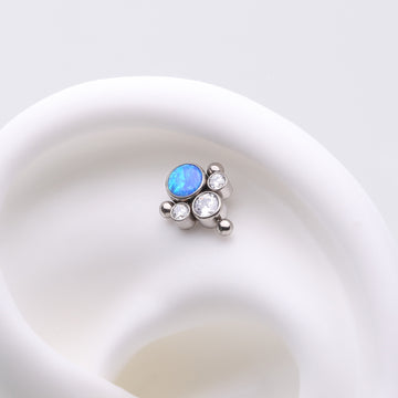 Detail View 1 of Implant Grade Titanium OneFit Threadless Bali Beaded Essence Fire Opal Sparkle Top Part-Clear Gem/Blue Opal